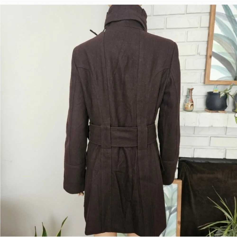 Zara coat size Medium dark chocolate brown wool blend trench belted - Picture 9 of 16